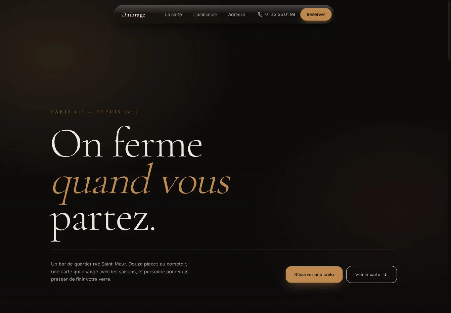 Page d’accueil de la démonstration Ombrage